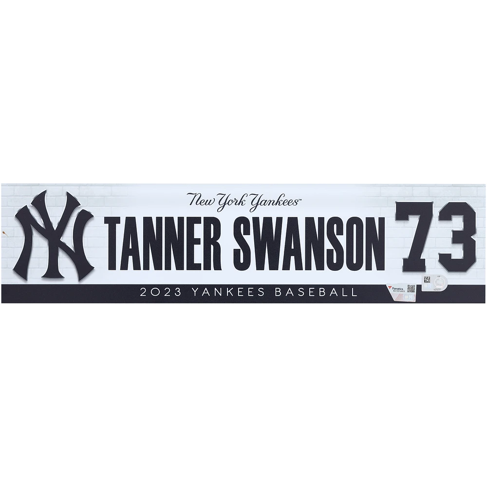 Tanner Swanson New York Yankees Player-Issued #73 Nameplate from the 2023 MLB Season