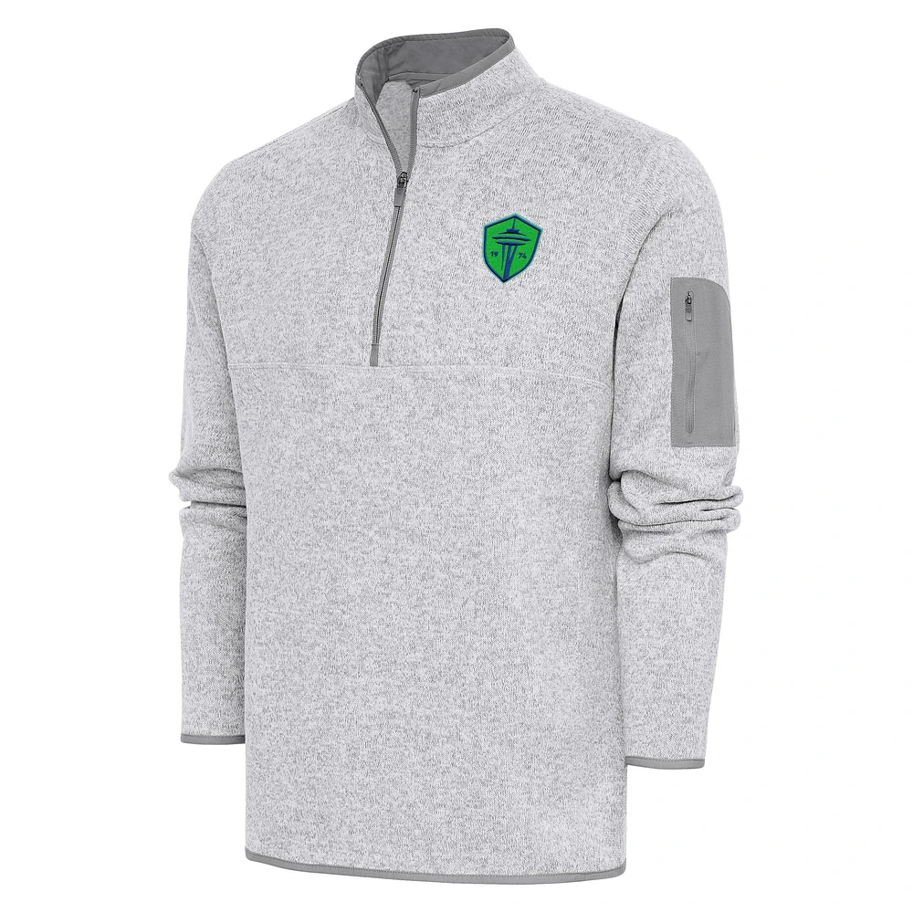 Men's Antigua Heather Gray Seattle Sounders FC Fortune Quarter-Zip Pullover Jacket