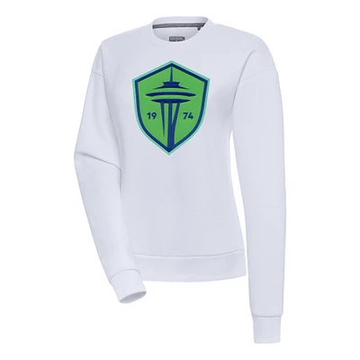 Women's Antigua White Seattle Sounders FC Victory Crewneck Pullover Sweatshirt