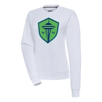 Women's Antigua White Seattle Sounders FC Victory Crewneck Pullover Sweatshirt