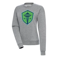 Women's Antigua Heather Gray Seattle Sounders FC Victory Crewneck Pullover Sweatshirt