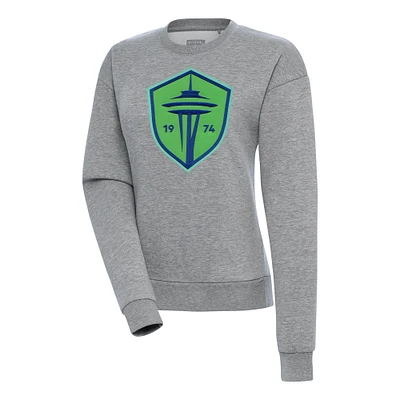Women's Antigua Heather Gray Seattle Sounders FC Victory Crewneck Pullover Sweatshirt