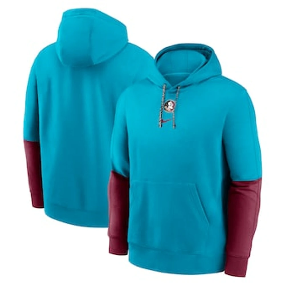 Men's Nike Turquoise Florida State Seminoles 2024 Sideline Club Fleece Pullover Hoodie