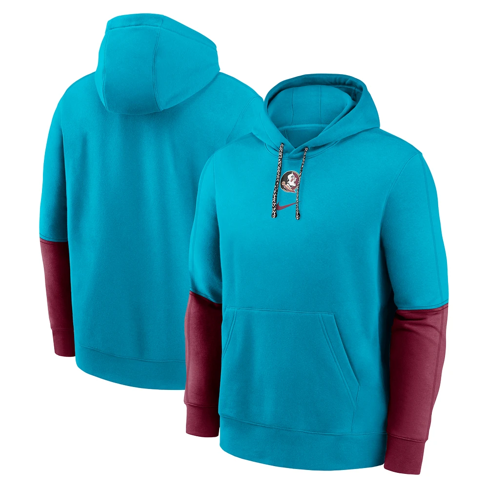 Men's Nike Turquoise Florida State Seminoles 2024 Sideline Club Fleece Pullover Hoodie