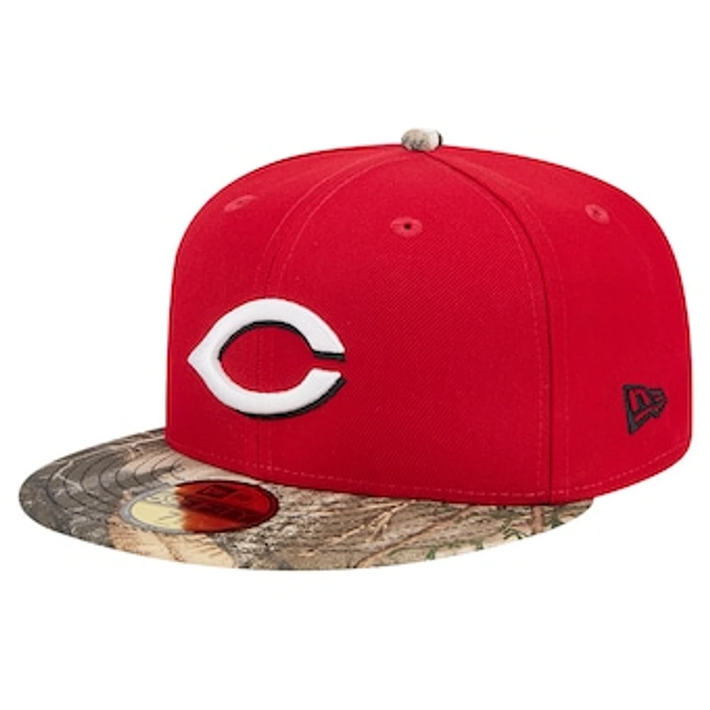 Men's New Era Red Cincinnati Reds Realtree Camo 59FIFTY Fitted Hat