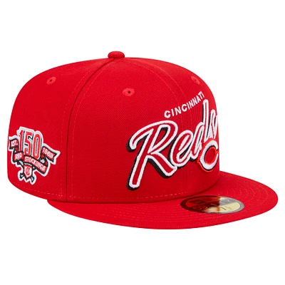 Men's New Era Red Cincinnati Reds Script Sided 59FIFTY Fitted Hat