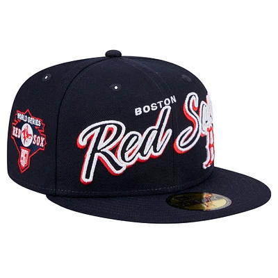 Men's New Era Navy Boston Red Sox Script Sided 59FIFTY Fitted Hat