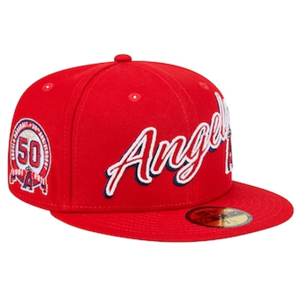 Men's New Era Red Los Angeles Angels Script Sided 59FIFTY Fitted Hat