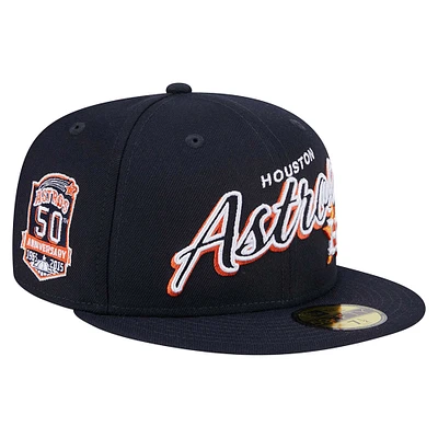 Men's New Era Navy Houston Astros Script Sided 59FIFTY Fitted Hat