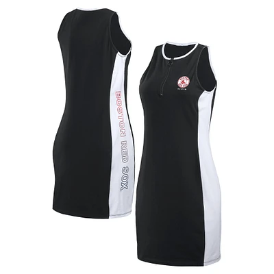 Women's WEAR by Erin Andrews Black Boston Red Sox Color Block Quarter-Zip Sleeveless Dress