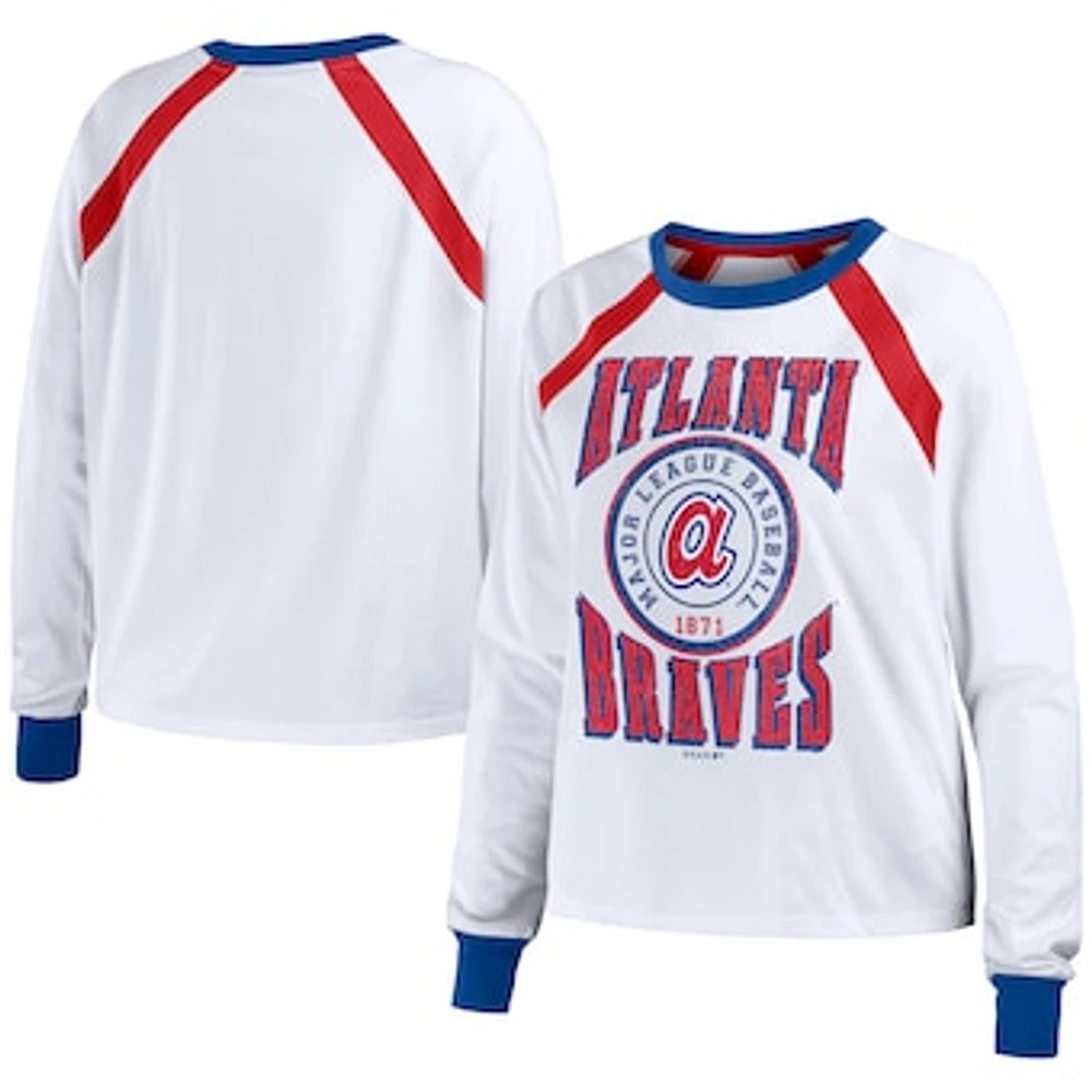 Women's WEAR by Erin Andrews White Atlanta Braves Raglan Long Sleeve T-Shirt