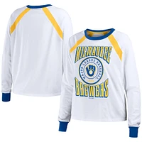 Women's WEAR by Erin Andrews White Milwaukee Brewers Raglan Long Sleeve T-Shirt