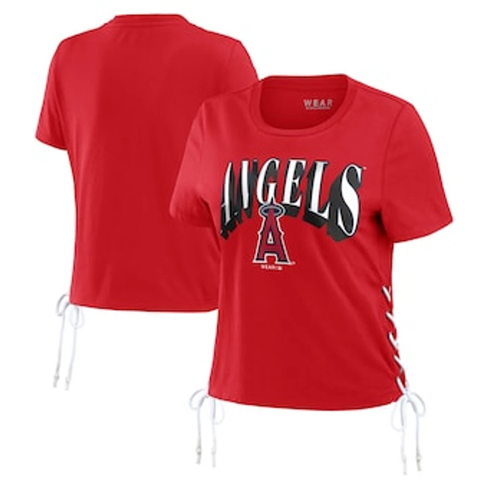 Women's WEAR by Erin Andrews Red Los Angeles Angels Side Lace-Up Cropped T-Shirt