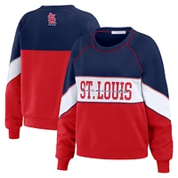 Women's WEAR by Erin Andrews Navy/Red St. Louis Cardinals Color Block Crew Neck Pullover Sweatshirt