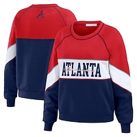 Women's WEAR by Erin Andrews Red/Navy Atlanta Braves Color Block Crew Neck Pullover Sweatshirt