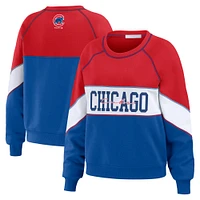 Women's WEAR by Erin Andrews Red/Royal Chicago Cubs Color Block Crew Neck Pullover Sweatshirt