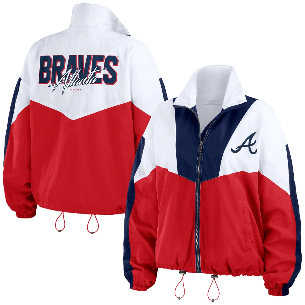 Women's WEAR by Erin Andrews White/Red Atlanta Braves Color Block Full-Zip Windbreaker Jacket