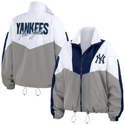 Women's WEAR by Erin Andrews White/Gray New York Yankees Color Block Full-Zip Windbreaker Jacket