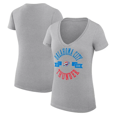 Women's G-III 4Her by Carl Banks Heather Gray Oklahoma City Thunder Large Logo Fitted V-Neck T-Shirt