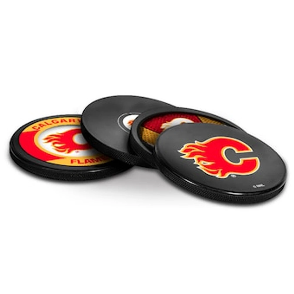 The Sports Vault Calgary Flames Four-Piece Puck Coaster Set