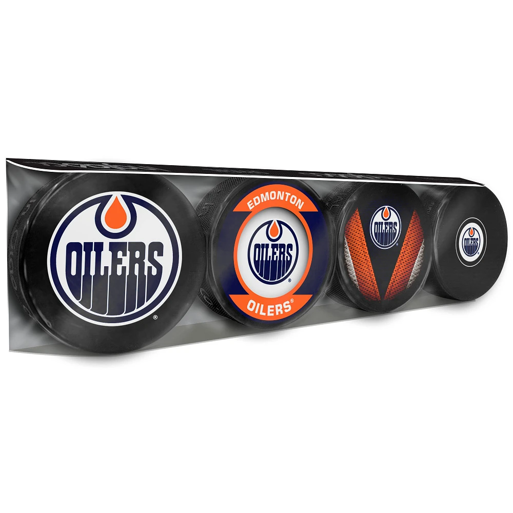 The Sports Vault Edmonton Oilers Four-Pack Souvenir Hockey Puck Collection