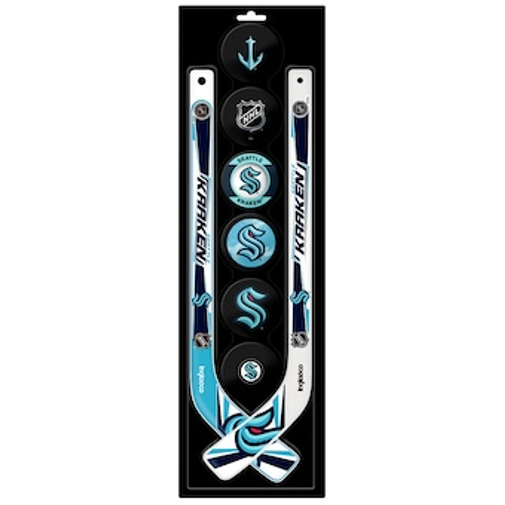 The Sports Vault Seattle Kraken Mini Hockey Stick & Foam Puck Eight-Piece Set