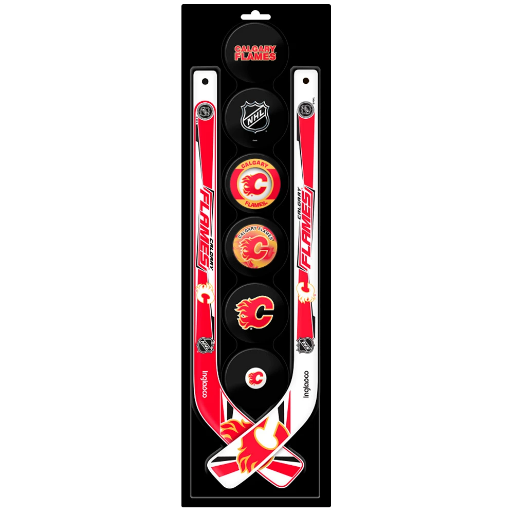 The Sports Vault Calgary Flames Mini Hockey Stick & Foam Puck Eight-Piece Set