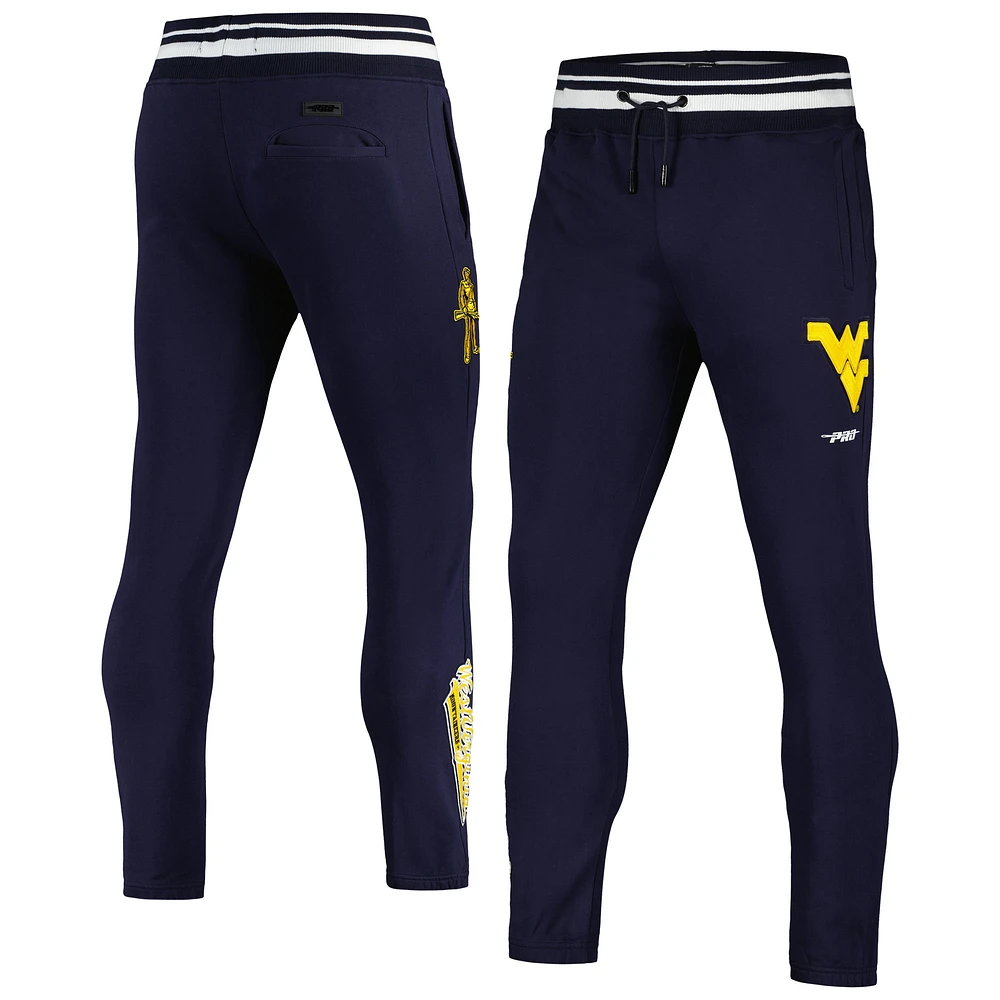 Men's Pro Standard Navy West Virginia Mountaineers Script Tail Fleece Sweatpants