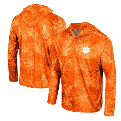 Men's Colosseum Orange Clemson Tigers Palms Printed Lightweight Quarter-Zip Hooded Top