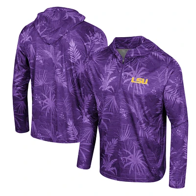 Men's Colosseum Purple LSU Tigers Palms Printed Lightweight Quarter-Zip Hooded Top