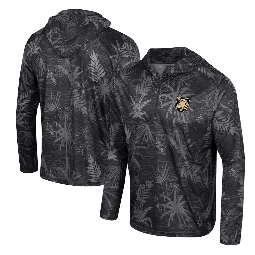 Men's Colosseum Black Army Black Knights Palms Printed Lightweight Quarter-Zip Hooded Top