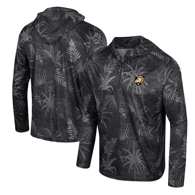 Men's Colosseum Black Army Black Knights Palms Printed Lightweight Quarter-Zip Hooded Top