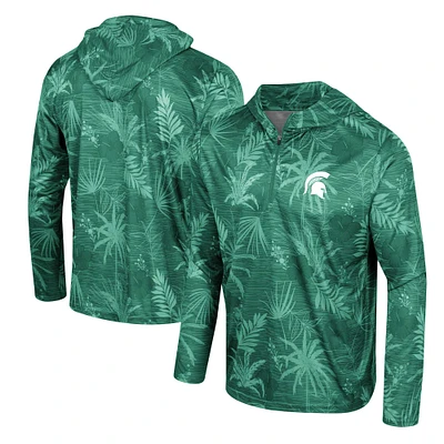 Men's Colosseum Green Michigan State Spartans Palms Printed Lightweight Quarter-Zip Hooded Top