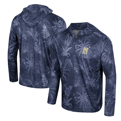 Men's Colosseum Navy Midshipmen Palms Printed Lightweight Quarter-Zip Hooded Top