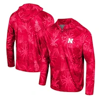 Men's Colosseum Scarlet Nebraska Huskers Palms Printed Lightweight Quarter-Zip Hooded Top