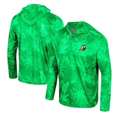 Men's Colosseum Green Oregon Ducks Palms Printed Lightweight Quarter-Zip Hooded Top