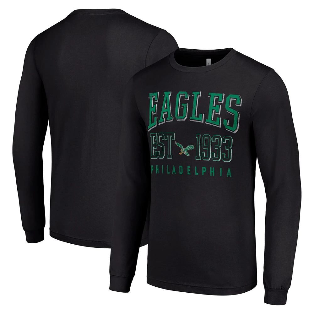 Men's Starter Black Philadelphia Eagles Throwback Logo Long Sleeve T-Shirt