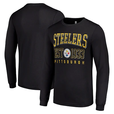 Men's Starter Black Pittsburgh Steelers Throwback Logo Long Sleeve T-Shirt