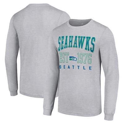 Men's Starter Heather Gray Seattle Seahawks Throwback Logo Long Sleeve T-Shirt