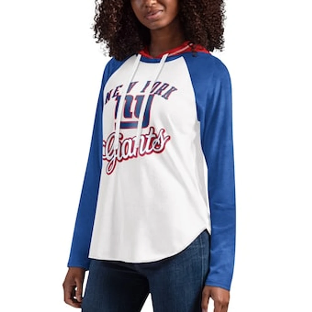 Women's G-III 4Her by Carl Banks White New York Giants MVP Raglan Hooded Long Sleeve T-Shirt