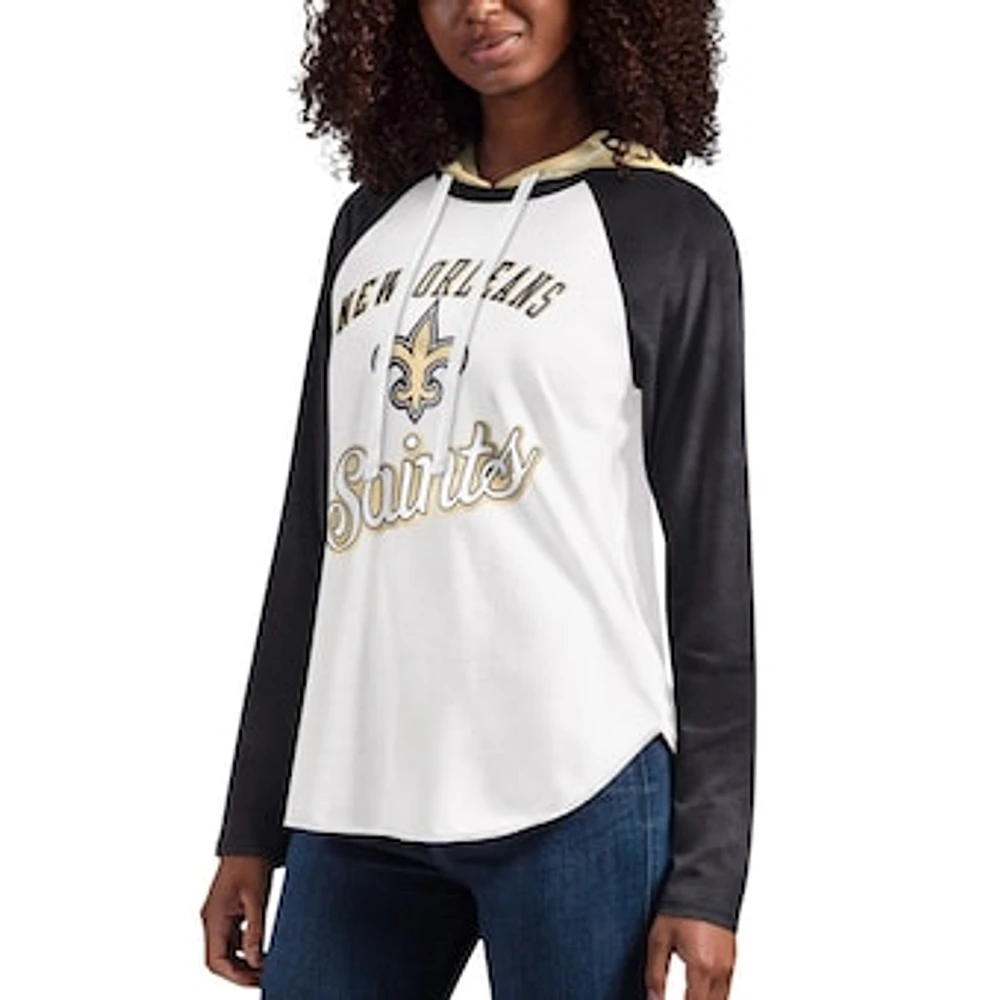 Women's G-III 4Her by Carl Banks White New Orleans Saints MVP Raglan Hooded Long Sleeve T-Shirt