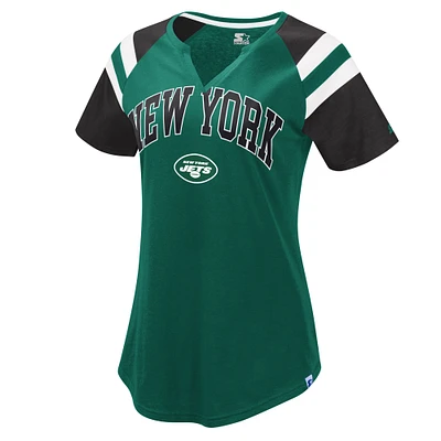 Women's Starter Green/Black New York Jets Game On Notch Neck Raglan T-Shirt