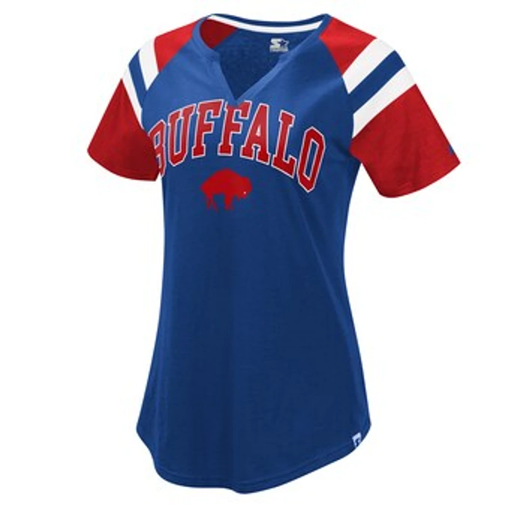 Women's Starter Royal/Red Buffalo Bills Game On Notch Neck Raglan T-Shirt