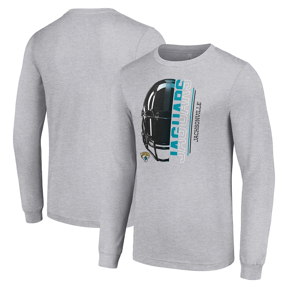 Men's Starter Heather Gray Jacksonville Jaguars Half Helmet Logo Long Sleeve Heathered T-Shirt