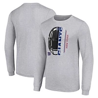 Men's Starter Heather Gray New York Giants Half Helmet Logo Long Sleeve Heathered T-Shirt