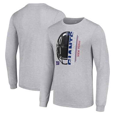 Men's Starter Heather Gray New York Giants Half Helmet Logo Long Sleeve Heathered T-Shirt