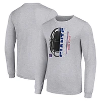 Men's Starter Heather Gray New York Giants Half Helmet Logo Long Sleeve Heathered T-Shirt