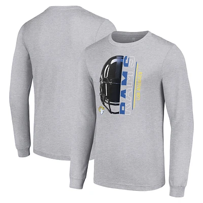 Men's Starter Heather Gray Los Angeles Rams Half Helmet Logo Long Sleeve Heathered T-Shirt