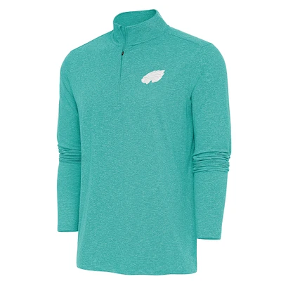 Men's Antigua Heather Aqua Philadelphia Eagles Hunk Quarter-Zip Pullover Top