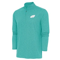 Men's Antigua Heather Aqua Philadelphia Eagles Hunk Quarter-Zip Pullover Top